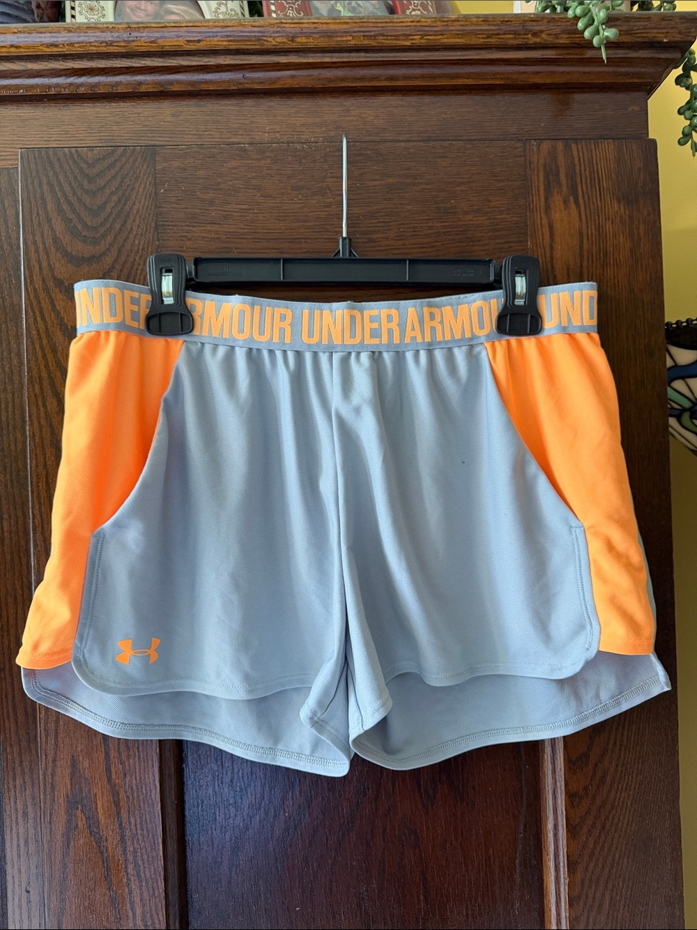 Under Armour Light Gray & Tangerine Performance Shorts 2.5” inseam